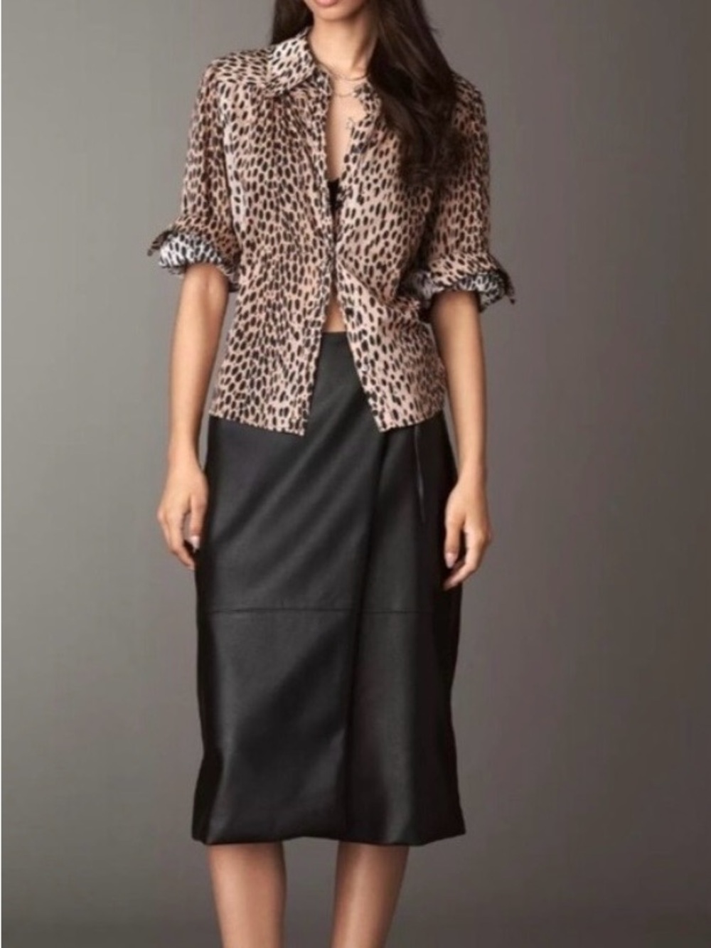 Sleek Black Faux Leather Midi Wrap Skirt - NWT Anthropologie Maeve